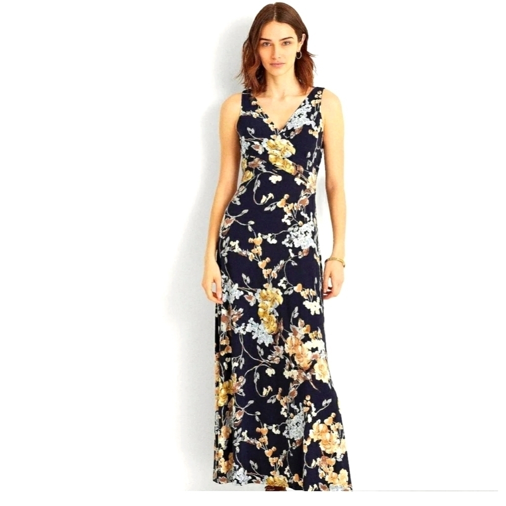 LAUREN RALPH LAUREN FLORAL MAXI DRESS,  SIZE 2P